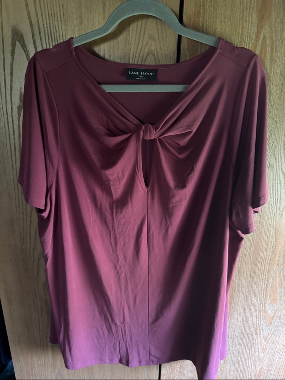 Lane Bryant Knot-Front Short Sleeve Top - Wine